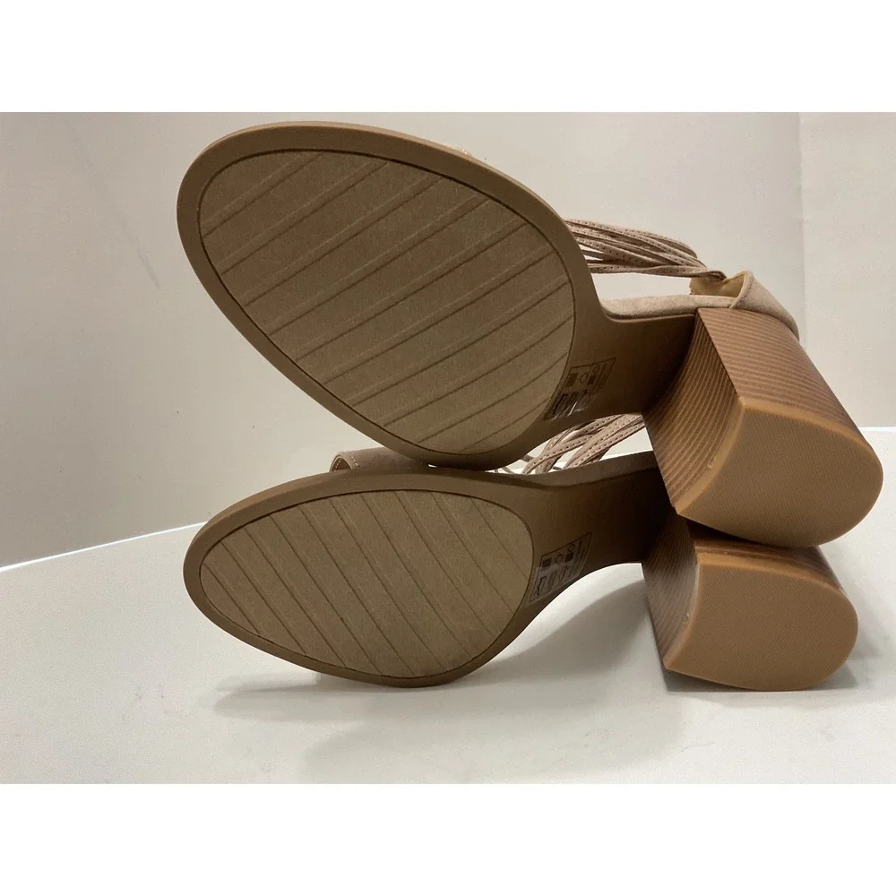 Pink Lily Brammer-108 Taupe Suede PU Block Heel Ankle Wrap Sandals Womens10 Sh10